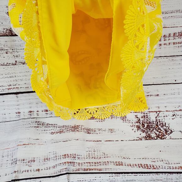 Alexis Yellow Silk Lace Mini Dress XS Off Shoulder Floral Fairy Coquette Kawaii - Picture 7 of 16